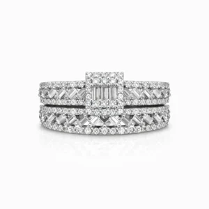 925 silver baguette cluster double band ring
