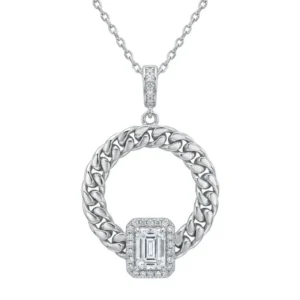 925 silver cuban link circle pendant necklace
