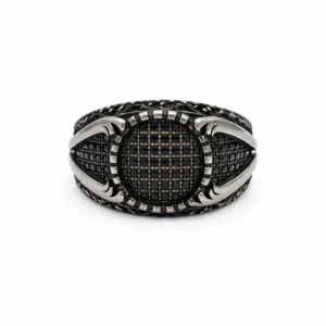 925 silver black stone statement ring for men