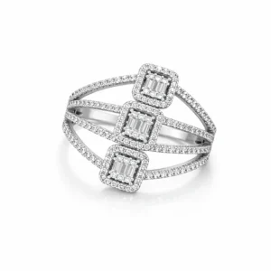 925 silver triple square zircon layered ring