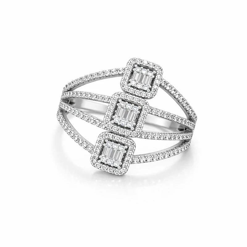 925 silver triple square zircon layered ring 925 silver triple square zircon layered ring