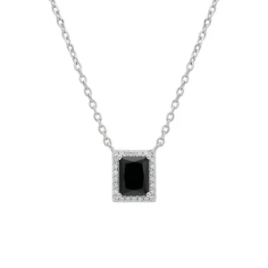 925 silver black emerald cut necklace with halo