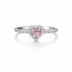 925 silver pink heart zircon halo ring