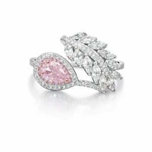 925 silver pink pear zircon double ring set