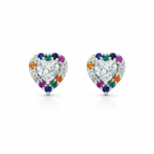 925 silver rainbow heart zircon stud earrings