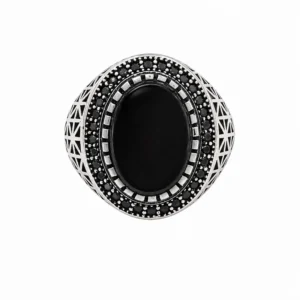 925 silver black onyx halo statement ring
