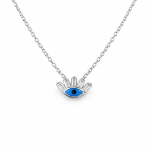 925 silver evil eye necklace with baguette accents