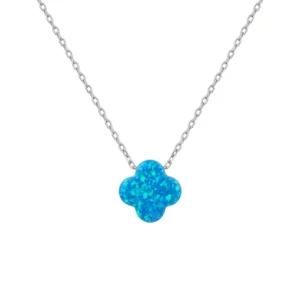925 silver blue opal clover necklace