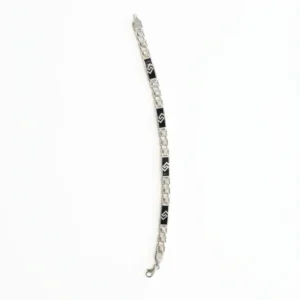 925 silver geometric black enamel link bracelet