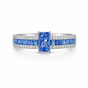 925 silver blue zircon crystal band ring