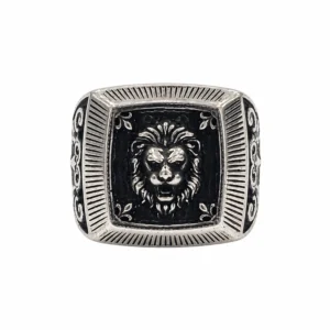 925 silver lion head engraved signet ring