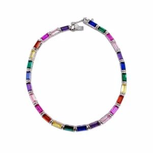 925 silver rainbow baguette zircon bracelet