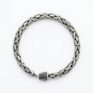925 silver byzantine chain bracelet with black accent clasp