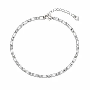 925 silver alternating baguette & round zircon bracelet