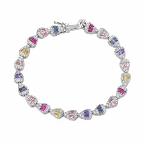 925 silver multicolor heart zircon tennis bracelet