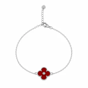 925 silver red clover charm bracelet