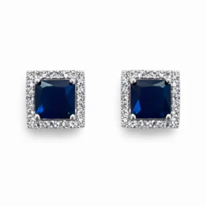 925 silver blue square halo zircon stud earrings