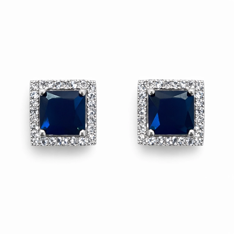 925 silver blue square halo zircon stud earrings 925 silver blue square halo zircon stud earrings