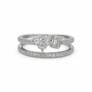 925 silver heart zircon double band ring