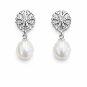 925 silver pearl drop zircon earrings
