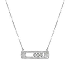 925 silver pavé bar necklace with triple stone detail