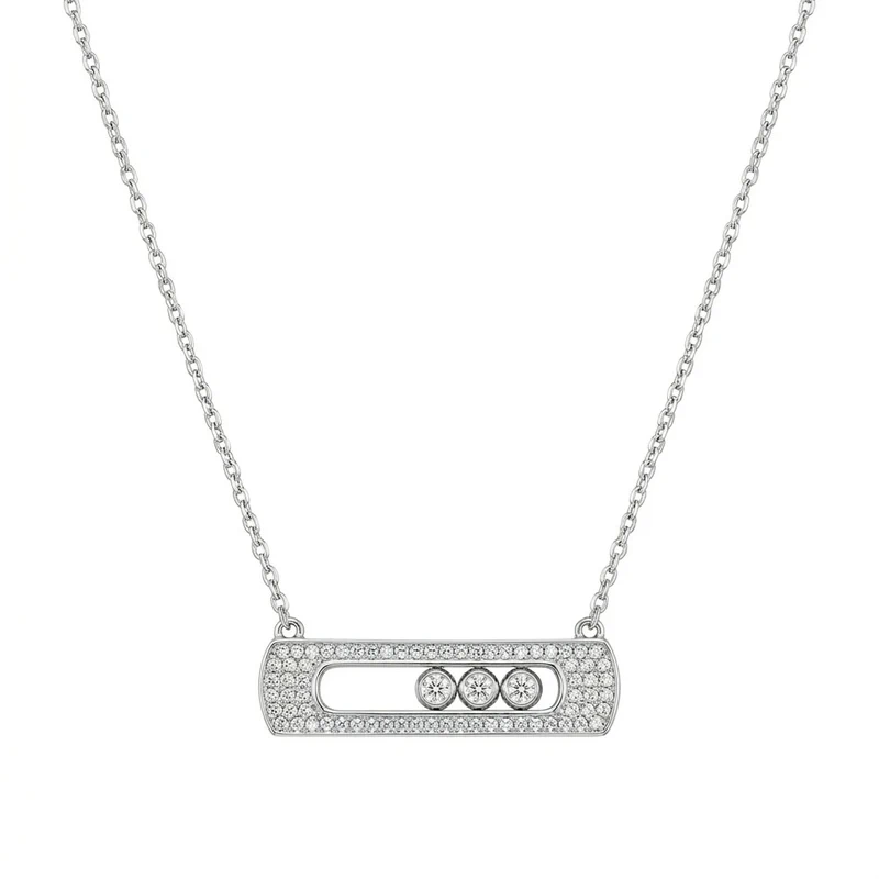 925 silver pavé bar necklace with triple stone detail 925 silver pavé bar necklace with triple stone detail