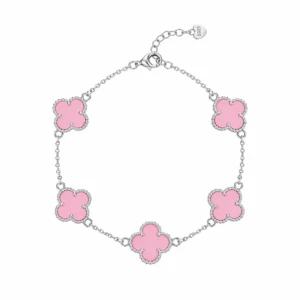 925 silver pink clover station bracelet