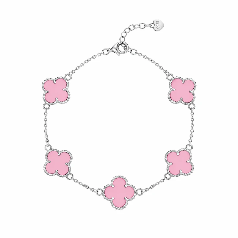 925 silver pink clover station bracelet 925 silver pink clover station bracelet