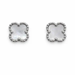 925 silver clover white stone stud earrings