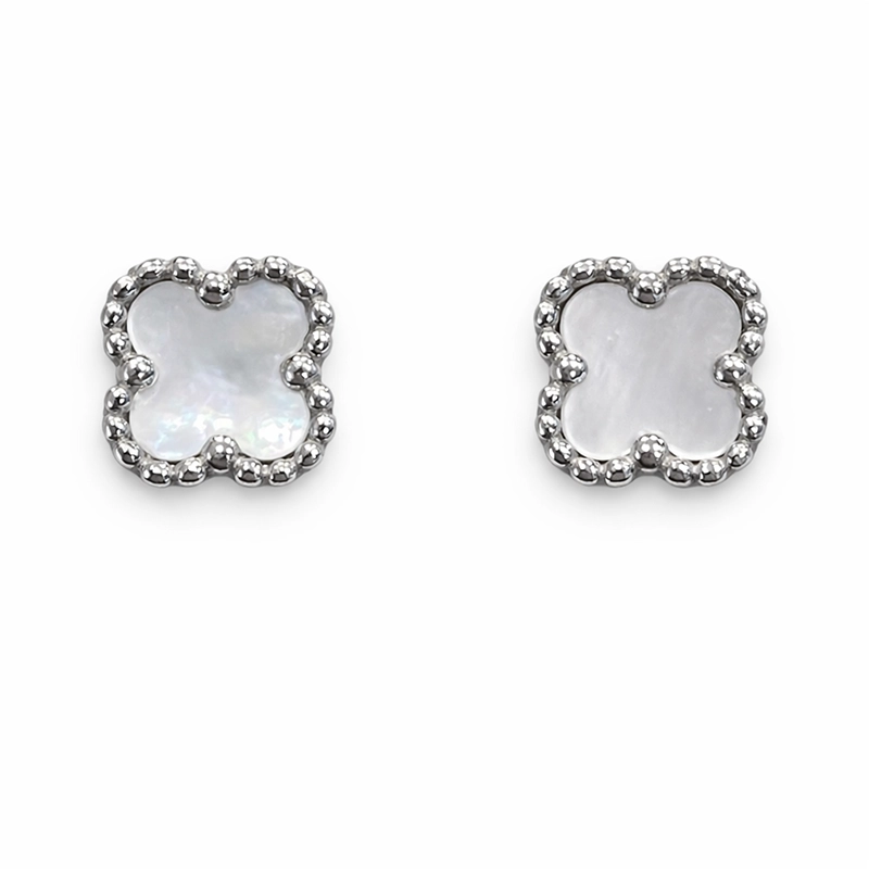 925 silver clover white stone stud earrings 925 silver clover white stone stud earrings