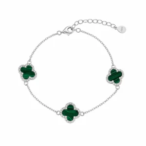 925 silver green clover station bracelet