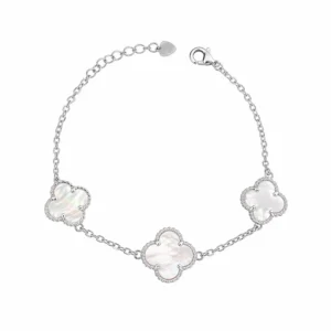 925 silver mother of pearl clover station bracelet
