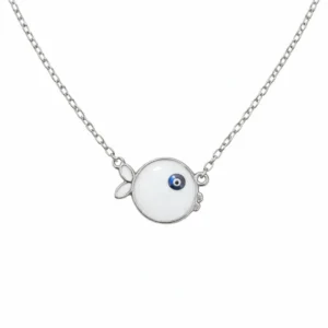 925 sterling silver evil eye disc necklace with floral detail