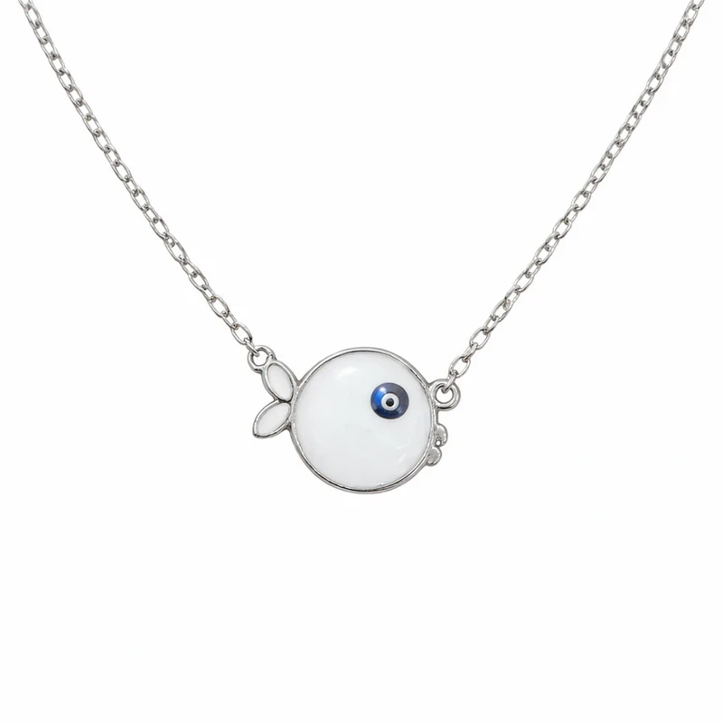 925 sterling silver evil eye disc necklace with floral detail 925 sterling silver evil eye disc necklace with floral detail