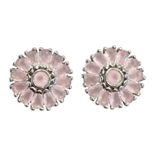 925 silver pink floral zircon stud earrings