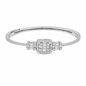 925 silver emerald cut halo bangle
