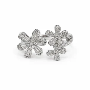925 silver double flower zircon open ring