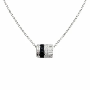 925 sterling silver multi band cylinder necklace with black detail