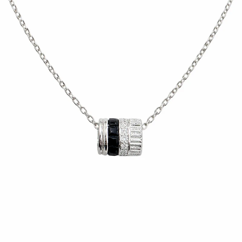 925 sterling silver multi band cylinder necklace with black detail 925 sterling silver multi band cylinder necklace with black detail
