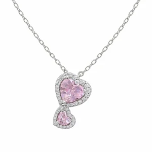 925 sterling silver double heart stone necklace