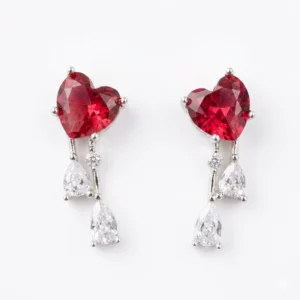 925 silver red heart drop zircon earrings