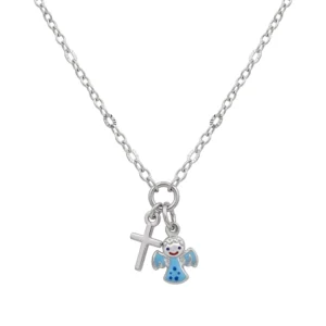 925 silver angel & cross charm necklace