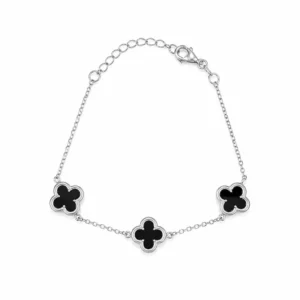 925 silver black clover chain bracelet