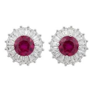 925 silver red round halo zircon stud earrings