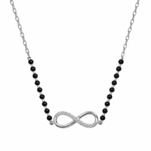 925 sterling silver infinity necklace with black beads