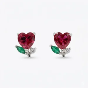 925 silver red heart floral zircon stud earrings