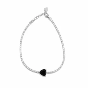 925 silver black heart solitaire tennis bracelet