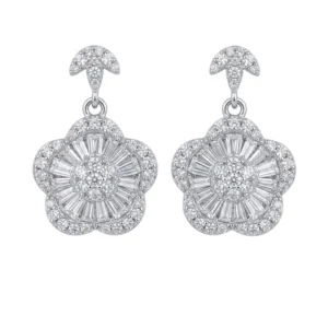 925 silver floral drop zircon earrings
