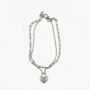 925 silver double chain heart charm bracelet