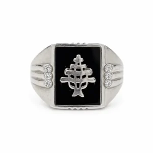 925 silver black enamel engraved signet ring for men